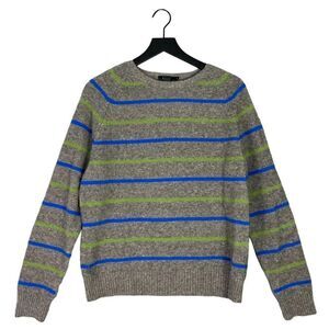 J. Crew Wool Sweater Men's Gray Striped Pullover Crewneck Classic Size XL